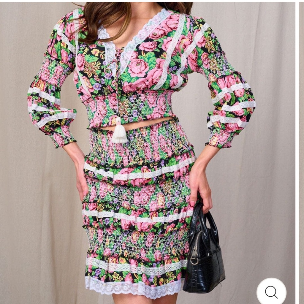 1220. Floral Pink And Green Skirt Set
